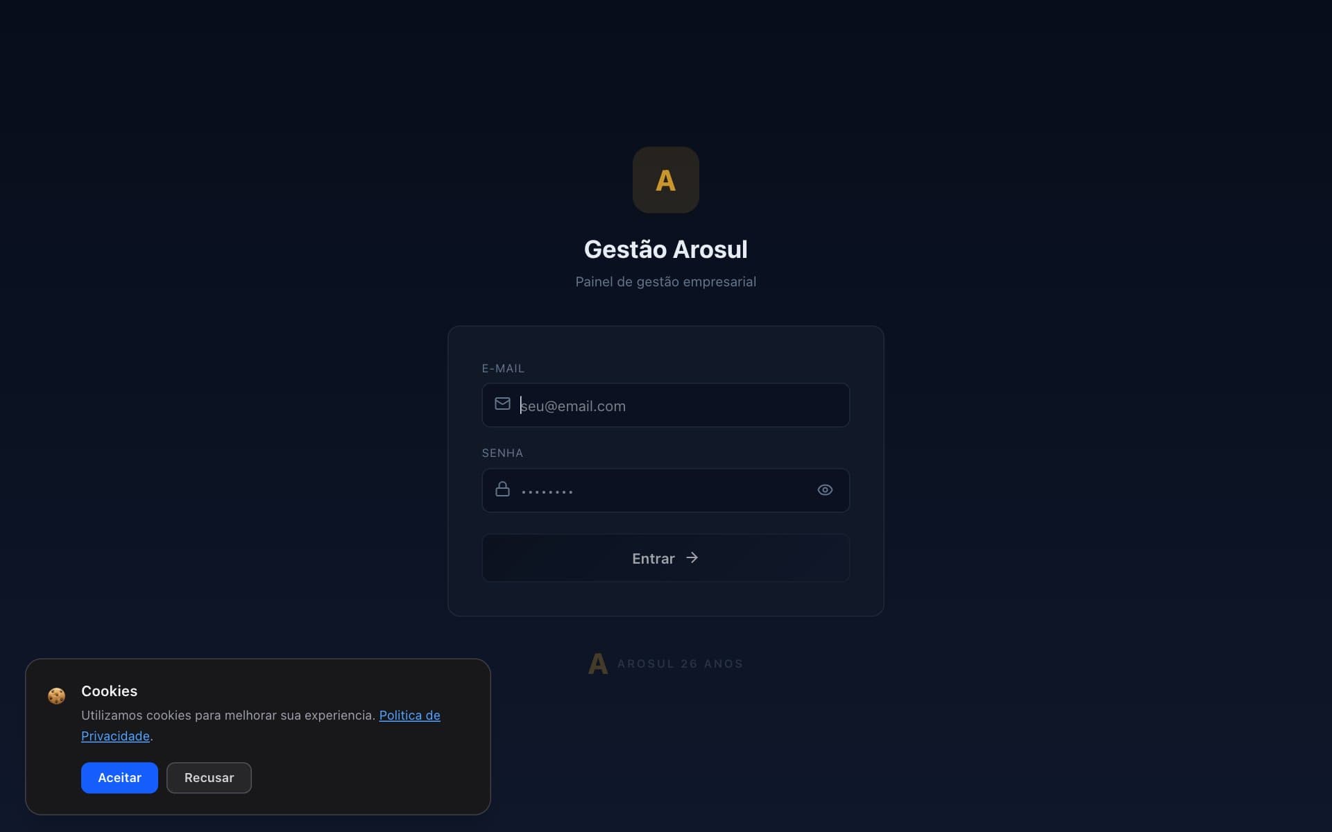 Screenshot do projeto Gestão Arosul